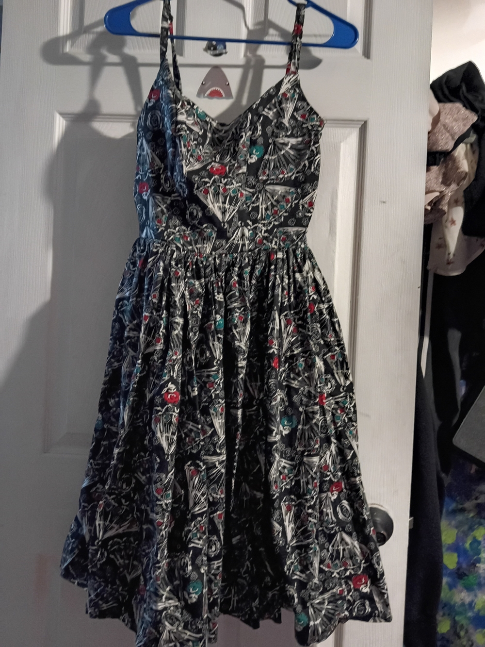 Pinup Couture Black Floral Sundress with Teal & Red Accents Women's Medium